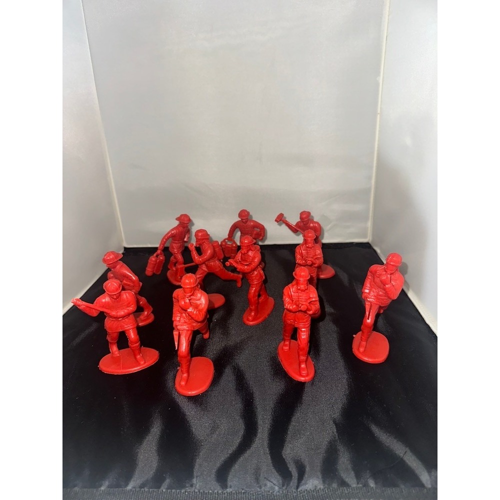 Four Brave Firemen Red Plastic Toy Figures Set of 11 Firefighter Action Poses
